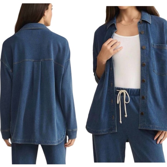 Z Supply Tops - Z Supply Indigo Blue All Day Knit Button Down Jacket Oversized Small